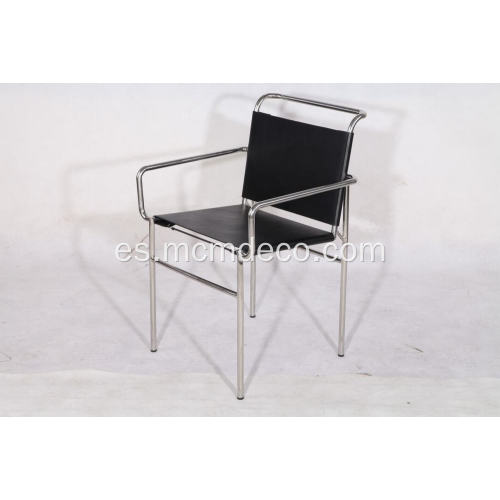 Silla de comedor Eillen gris en cuero negro